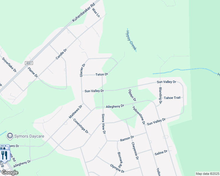 map of restaurants, bars, coffee shops, grocery stores, and more near 1614 Sun Valley Drive in Blakeslee