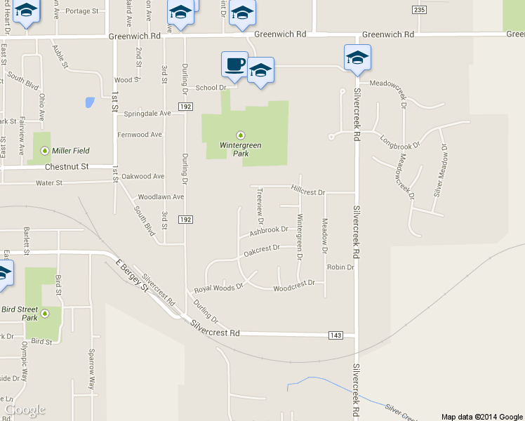 map of restaurants, bars, coffee shops, grocery stores, and more near 419 Treeview Drive in Wadsworth