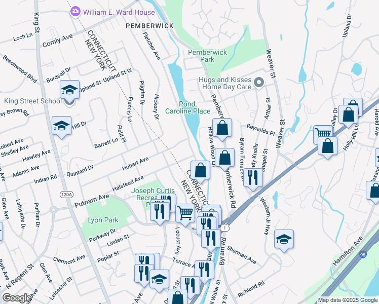 map of restaurants, bars, coffee shops, grocery stores, and more near 129 Halstead Avenue in Greenwich