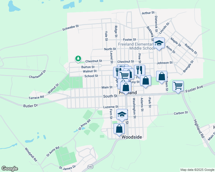 map of restaurants, bars, coffee shops, grocery stores, and more near 604 Fern St in Freeland