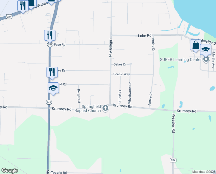 map of restaurants, bars, coffee shops, grocery stores, and more near 1645 Hilbish Avenue in Akron