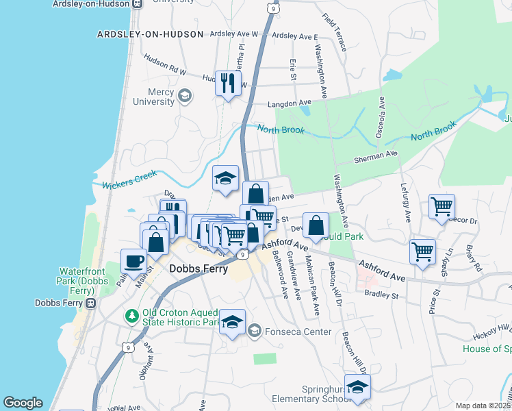 map of restaurants, bars, coffee shops, grocery stores, and more near 480 Broadway in Dobbs Ferry