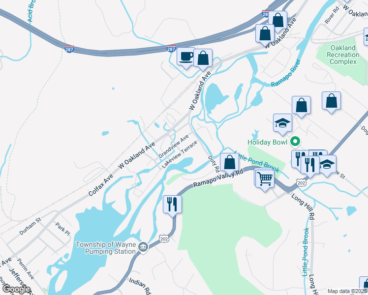 map of restaurants, bars, coffee shops, grocery stores, and more near 28 Lakeview Terrace in Oakland