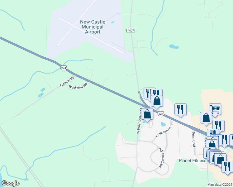 map of restaurants, bars, coffee shops, grocery stores, and more near 2912 West State Street in New Castle