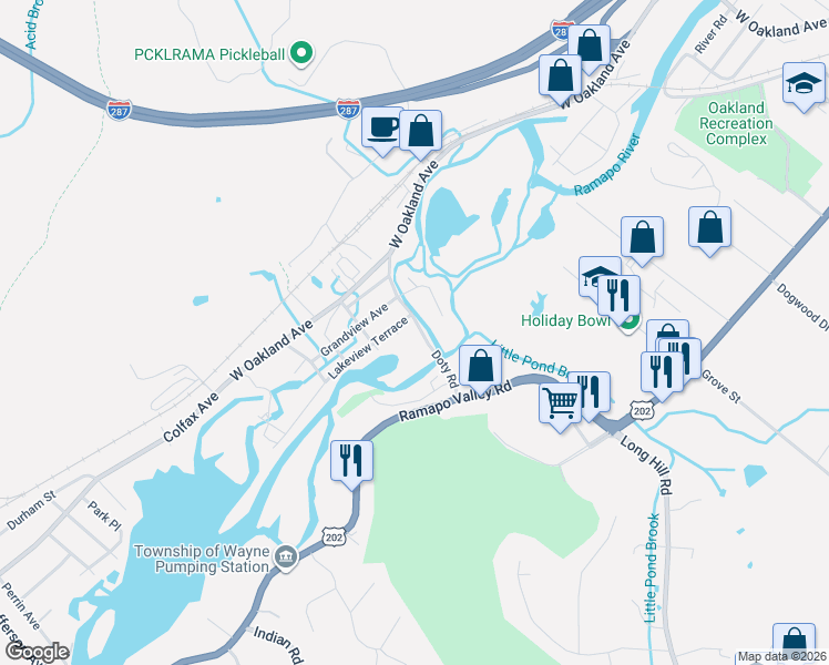 map of restaurants, bars, coffee shops, grocery stores, and more near 69 Doty Rd in Oakland