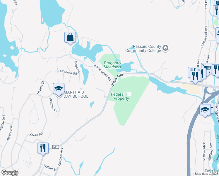 map of restaurants, bars, coffee shops, grocery stores, and more near 287 Union Avenue in Bloomingdale