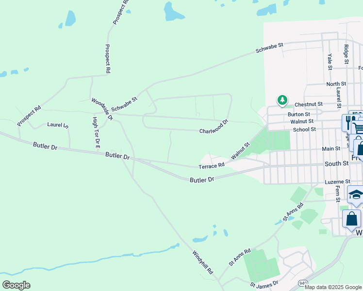 map of restaurants, bars, coffee shops, grocery stores, and more near Terrace Road in Freeland