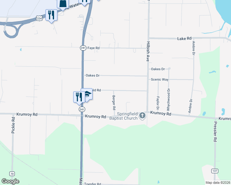 map of restaurants, bars, coffee shops, grocery stores, and more near 1830 Ronald Road in Akron