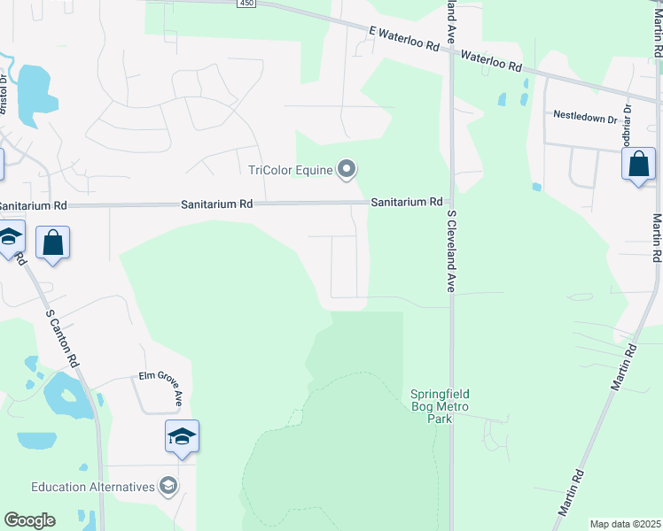 map of restaurants, bars, coffee shops, grocery stores, and more near 1101 Marsh Fern Lane in Akron