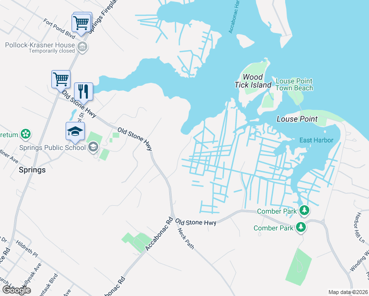map of restaurants, bars, coffee shops, grocery stores, and more near 24 Landing Lane in East Hampton