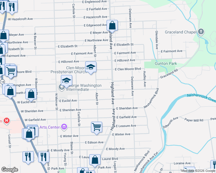 map of restaurants, bars, coffee shops, grocery stores, and more near 317 Sumner Avenue in New Castle