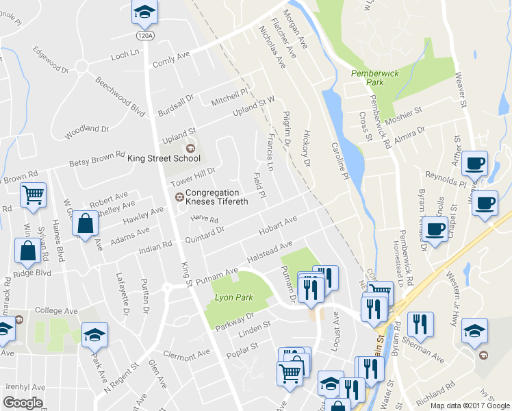 map of restaurants, bars, coffee shops, grocery stores, and more near 39 Quintard Drive in Port Chester