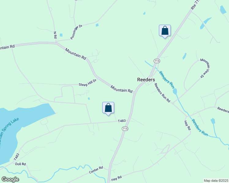 map of restaurants, bars, coffee shops, grocery stores, and more near 2784 Mountain Road in Stroudsburg
