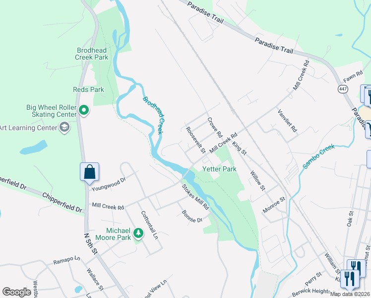 map of restaurants, bars, coffee shops, grocery stores, and more near 610-628 Creek Dr in East Stroudsburg