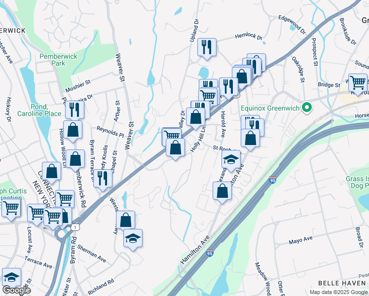 map of restaurants, bars, coffee shops, grocery stores, and more near 500 West Putnam Avenue in Greenwich