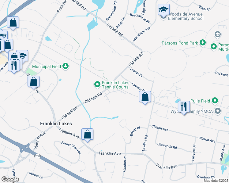 map of restaurants, bars, coffee shops, grocery stores, and more near Sterling Drive in Franklin Lakes