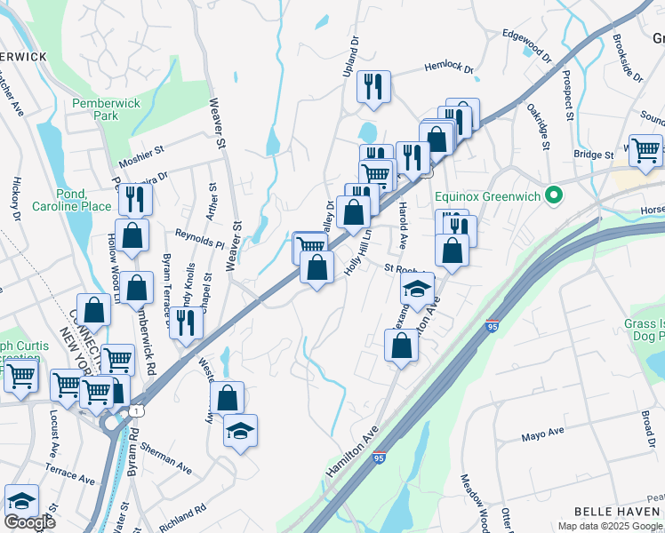 map of restaurants, bars, coffee shops, grocery stores, and more near 500 West Putnam Avenue in Greenwich