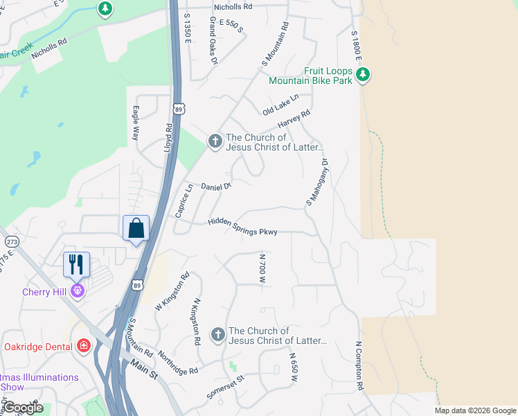 map of restaurants, bars, coffee shops, grocery stores, and more near 1543 Mirabella Way in Fruit Heights