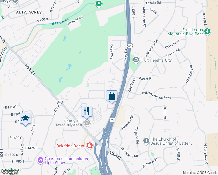 map of restaurants, bars, coffee shops, grocery stores, and more near 1223 Nabella Drive in Fruit Heights