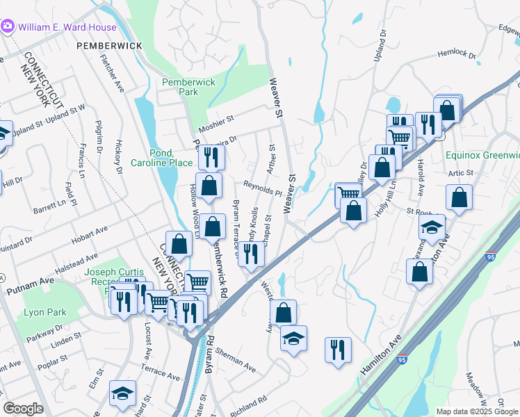 map of restaurants, bars, coffee shops, grocery stores, and more near 42 Chapel Street in Greenwich
