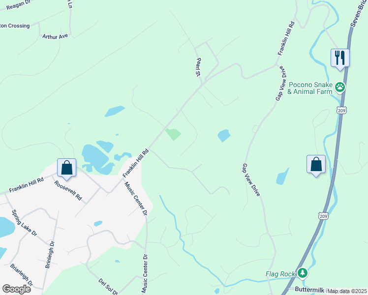 map of restaurants, bars, coffee shops, grocery stores, and more near 5415 Deerfield Drive in East Stroudsburg