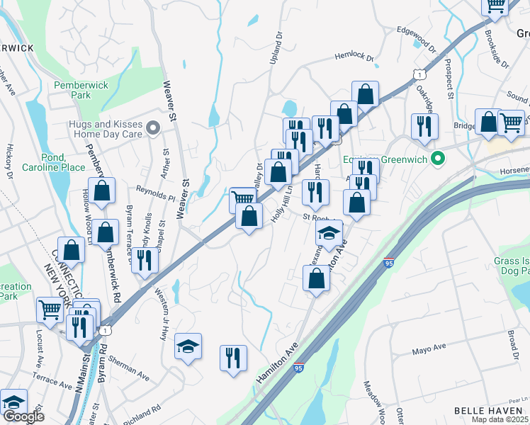 map of restaurants, bars, coffee shops, grocery stores, and more near 500 West Putnam Avenue in Greenwich
