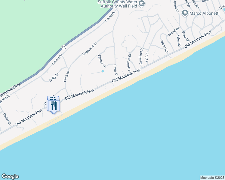 map of restaurants, bars, coffee shops, grocery stores, and more near 380 Old Montauk Highway in Montauk