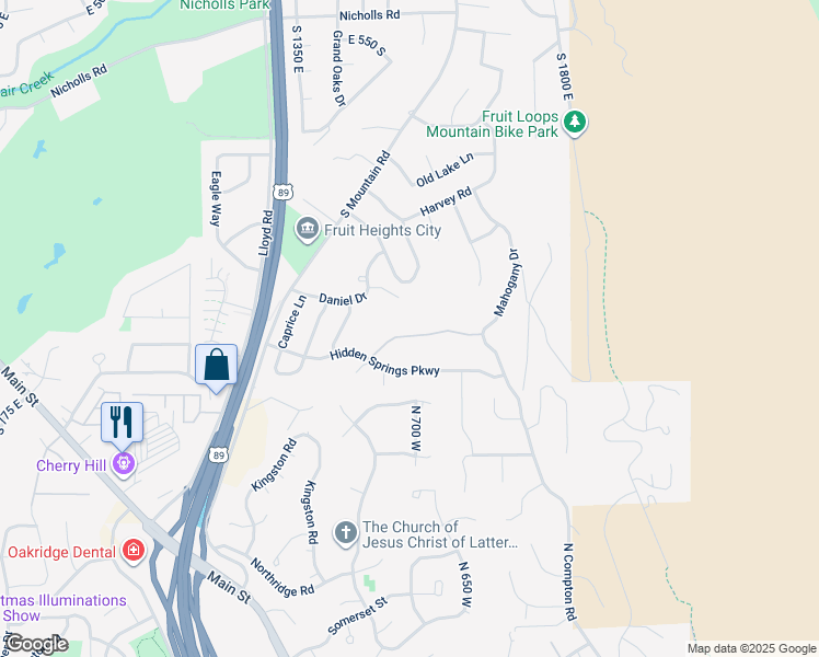 map of restaurants, bars, coffee shops, grocery stores, and more near 1543 Mirabella Way in Fruit Heights