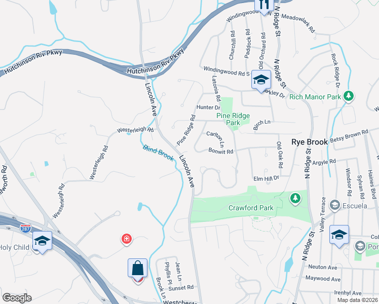 map of restaurants, bars, coffee shops, grocery stores, and more near 42 Lincoln Avenue in Rye Brook