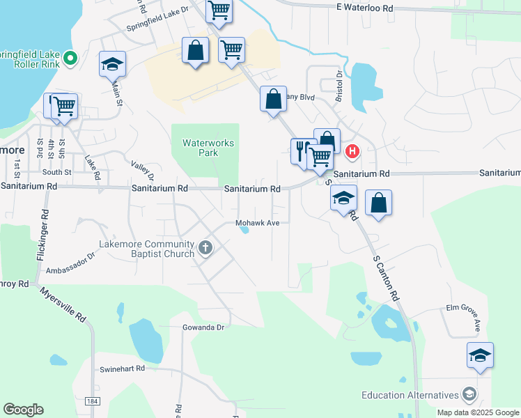 map of restaurants, bars, coffee shops, grocery stores, and more near 2877 Mohawk Avenue in Akron