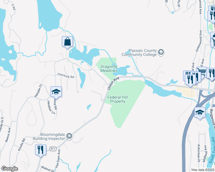 map of restaurants, bars, coffee shops, grocery stores, and more near 287 Union Avenue in Bloomingdale