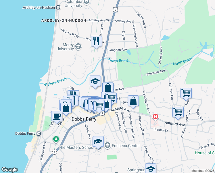 map of restaurants, bars, coffee shops, grocery stores, and more near 480 Broadway in Dobbs Ferry