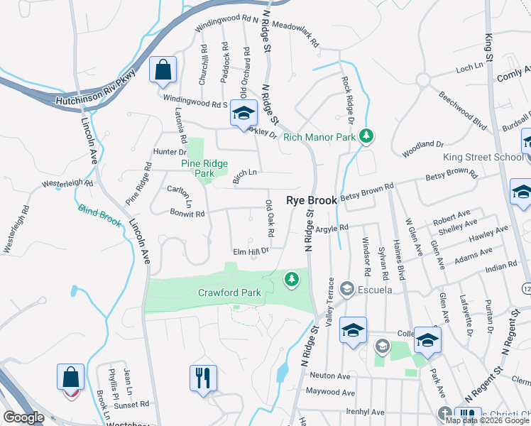 map of restaurants, bars, coffee shops, grocery stores, and more near 3 Greenhouse Circle in Rye Brook
