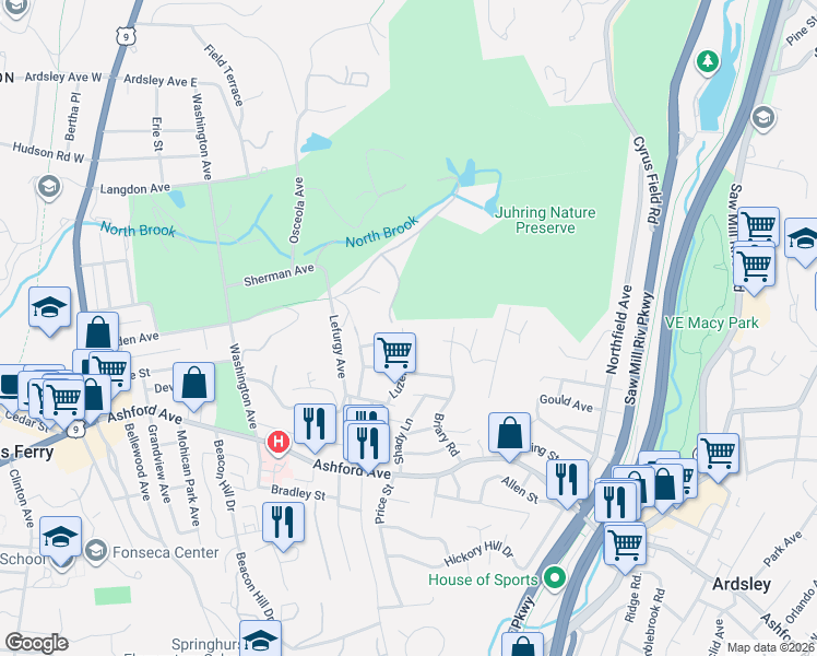 map of restaurants, bars, coffee shops, grocery stores, and more near 43 Luzern Road in Dobbs Ferry