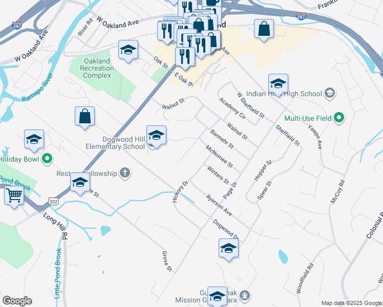 map of restaurants, bars, coffee shops, grocery stores, and more near 46 Walton Avenue in Oakland
