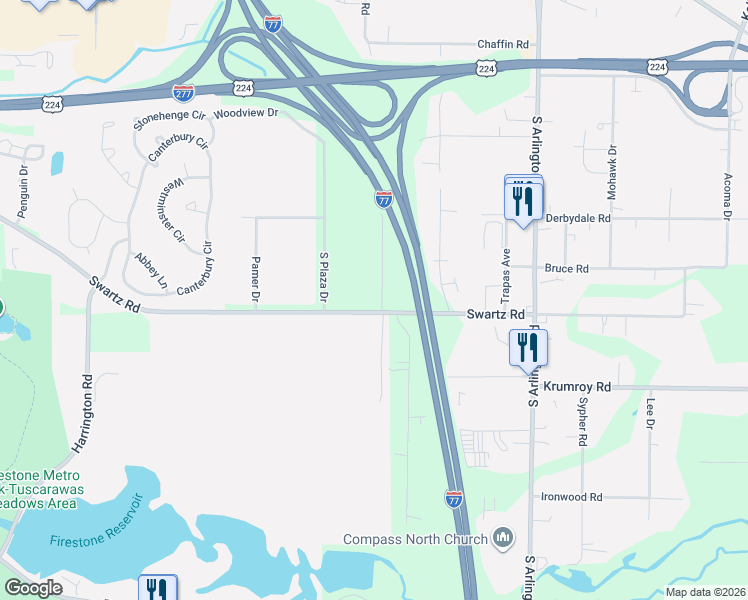 map of restaurants, bars, coffee shops, grocery stores, and more near 2097 Darnell Drive in Akron