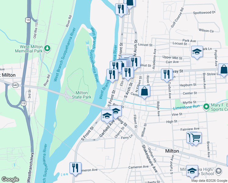 map of restaurants, bars, coffee shops, grocery stores, and more near 70 Elm Street in Milton