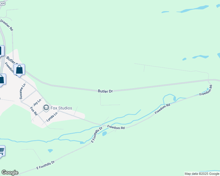 map of restaurants, bars, coffee shops, grocery stores, and more near 172 East Butler Drive in Drums