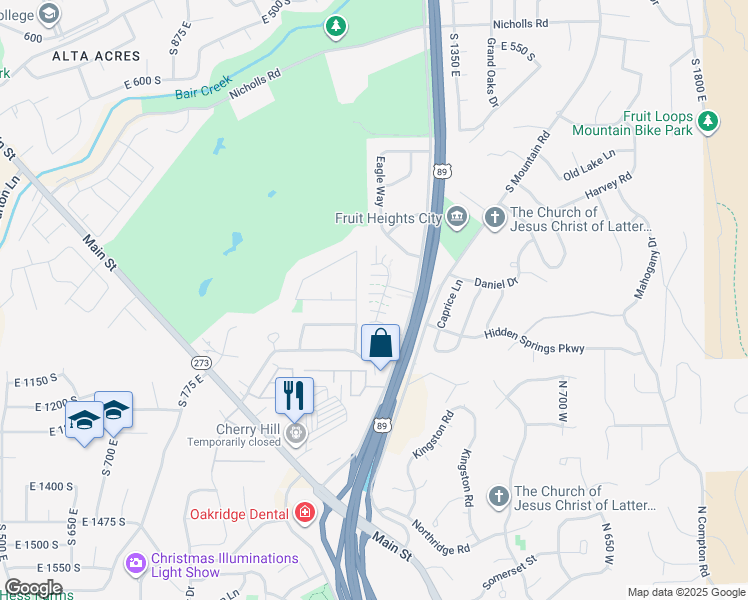 map of restaurants, bars, coffee shops, grocery stores, and more near 1210 East 986 South in Kaysville