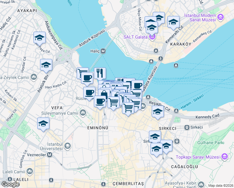 map of restaurants, bars, coffee shops, grocery stores, and more near Ragıp Gümüşpala Caddesi in İstanbul