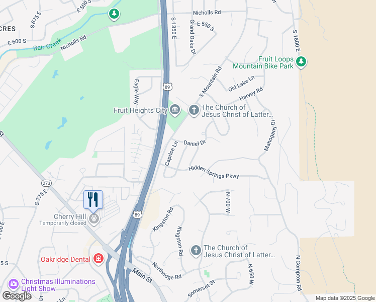 map of restaurants, bars, coffee shops, grocery stores, and more near 985 Brinley Lane in Fruit Heights