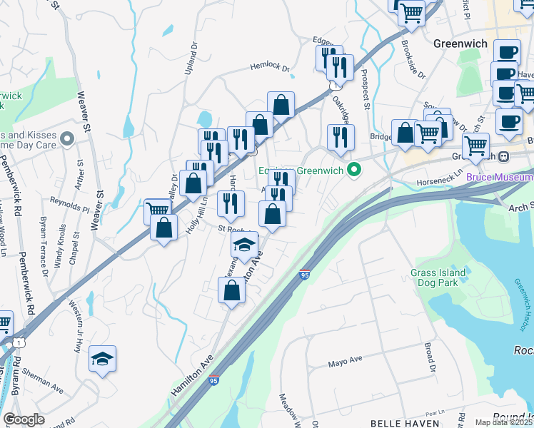 map of restaurants, bars, coffee shops, grocery stores, and more near 14 Charles Street in Greenwich