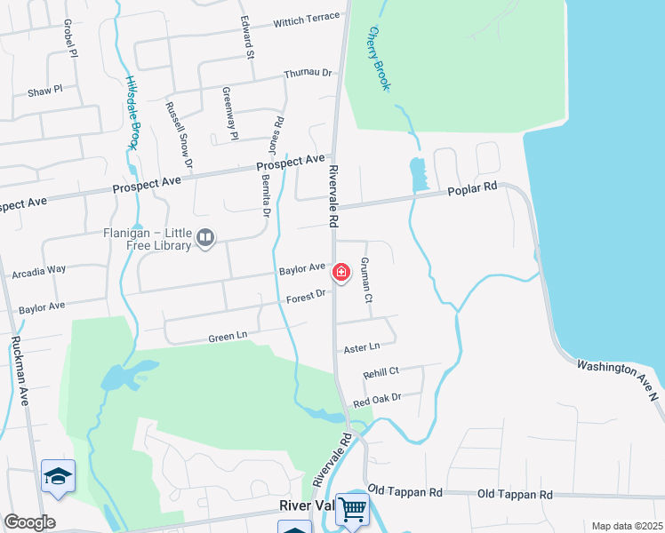 map of restaurants, bars, coffee shops, grocery stores, and more near 575 Rivervale Road in River Vale