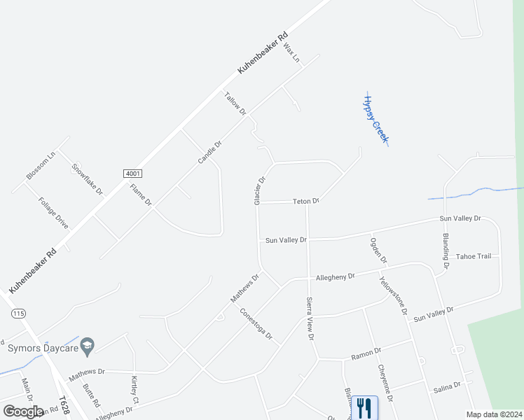 map of restaurants, bars, coffee shops, grocery stores, and more near 1842 Glacier Drive in Blakeslee
