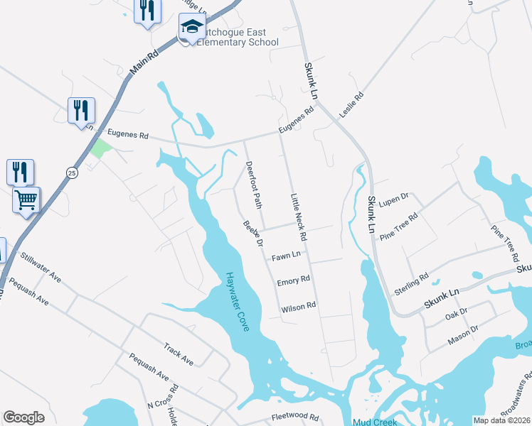 map of restaurants, bars, coffee shops, grocery stores, and more near 1192 Little Neck Road in Cutchogue