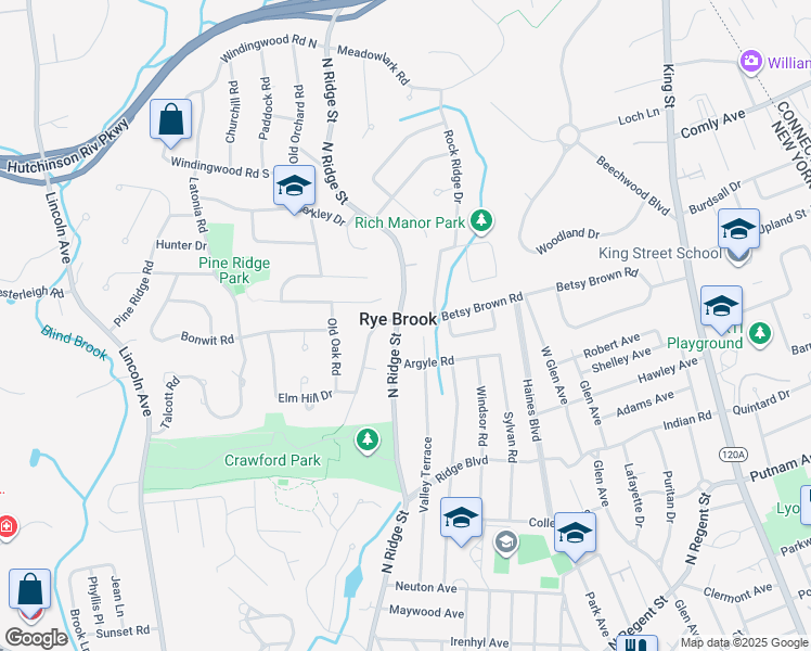 map of restaurants, bars, coffee shops, grocery stores, and more near in Rye Brook