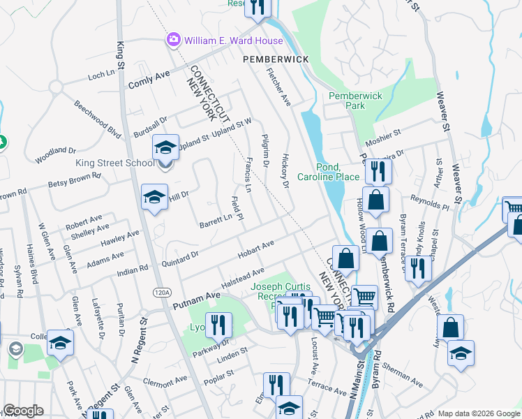 map of restaurants, bars, coffee shops, grocery stores, and more near 10 Francis Lane in Port Chester