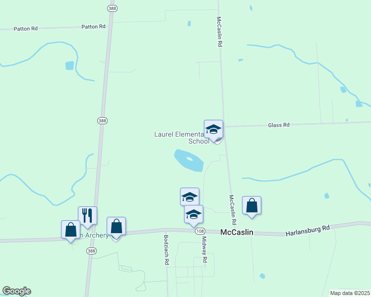 map of restaurants, bars, coffee shops, grocery stores, and more near 223 McCaslin Road in New Castle