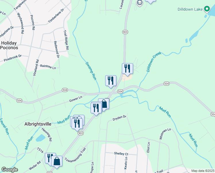 map of restaurants, bars, coffee shops, grocery stores, and more near 2937 Pennsylvania 903 in Lake Harmony