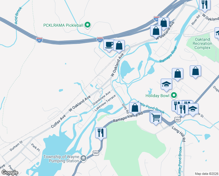 map of restaurants, bars, coffee shops, grocery stores, and more near 347 West Oakland Avenue in Oakland